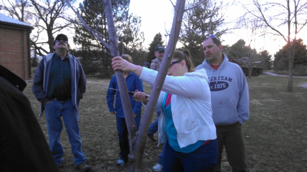 Workshop attendee demonstrating "heading" of a branch.